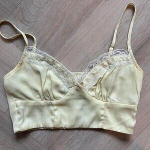 Princess Polly yellow lace trim crop top